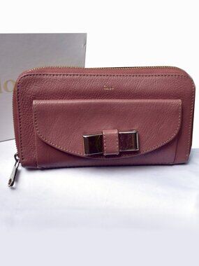 Chloe Lily Zip Around Continental Wallet Arlington Pink Leather Full Set